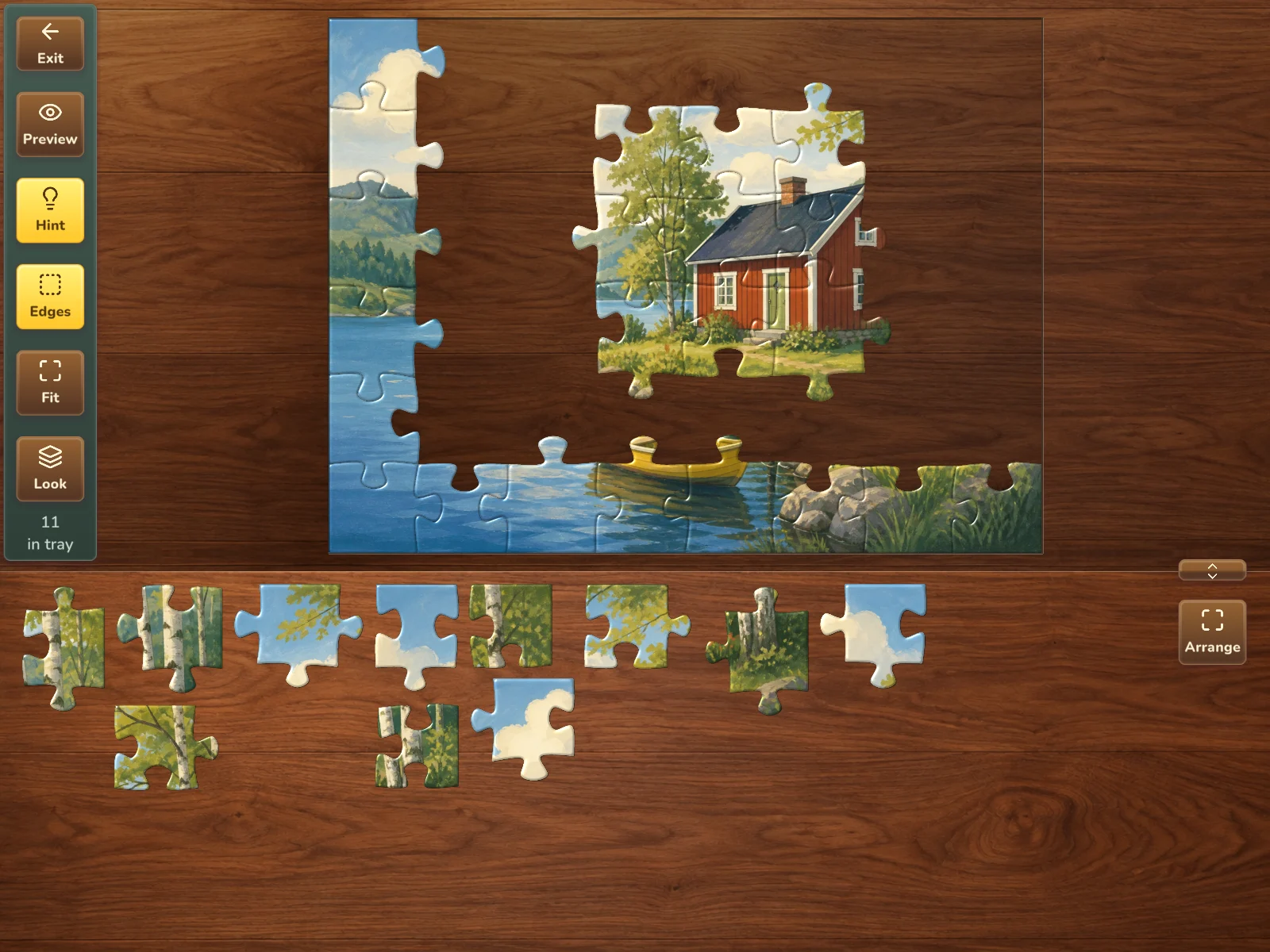 Edges mode showing only border pieces in the tray